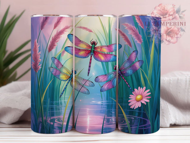 Dragonfly Wildflower Garden Tumbler, Floral Garden Tumbler, Stylish 20oz Wrap, Sublimation Design, Trendy Gift Idea, Rustic Wildflower Wrap, Botanical Dragonfly Tumbler Sublimation Li Zamperini 