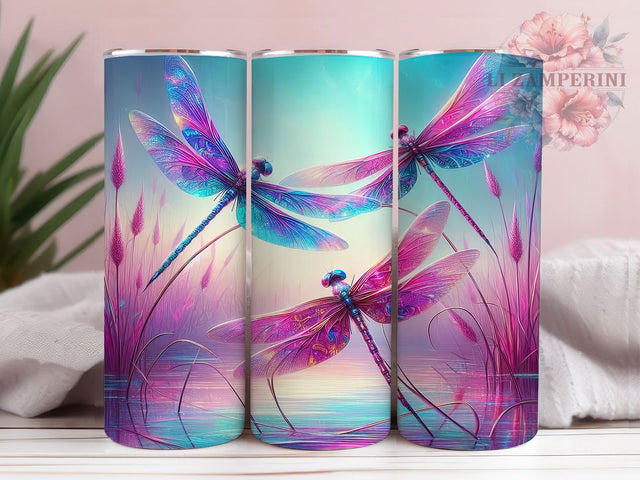 Dragonfly Wildflower Garden Tumbler, Floral Garden Tumbler, Stylish 20oz Wrap, Sublimation Design, Trendy Gift Idea, Rustic Wildflower Wrap, Botanical Dragonfly Tumbler Sublimation Li Zamperini 
