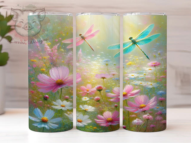 Dragonfly & Wildflower Spring Tumbler Wrap, Spring Flower Dragonfly Sublimation, 20Oz Floral Tumbler Sublimation, Garden Dragonfly Drinkware Wrap, Botanical Spring Cup Sublimation Sublimation Lara' s Designs 