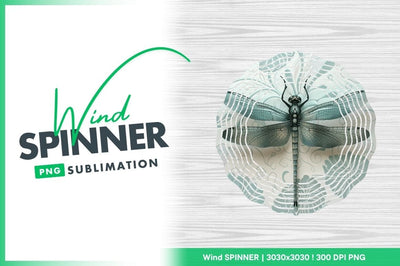 Dragonfly Wind Spinner Round Png Design with Floral Pattern on Wood Background Sublimation Regulrcrative 