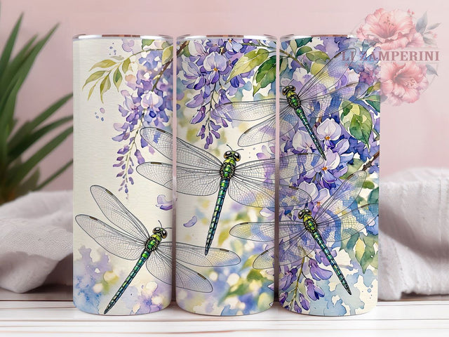 Dragonfly Wisteria Art 20oz Tumbler, Dragonfly Motif, Wisteria Accent, Artistic Theme, Elegant Design, Floral Flair, Sublimation Wrap, 20oz Tumbler Sublimation Li Zamperini 