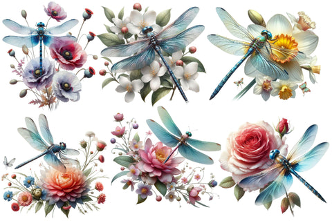 Dragonfly with Flowers Clipart PNG Sublimation designartist 