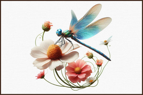 Dragonfly with Flowers Clipart PNG Sublimation designartist 