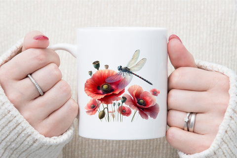 Dragonfly with Flowers Clipart PNG Sublimation designartist 