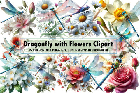 Dragonfly with Flowers Clipart PNG Sublimation designartist 