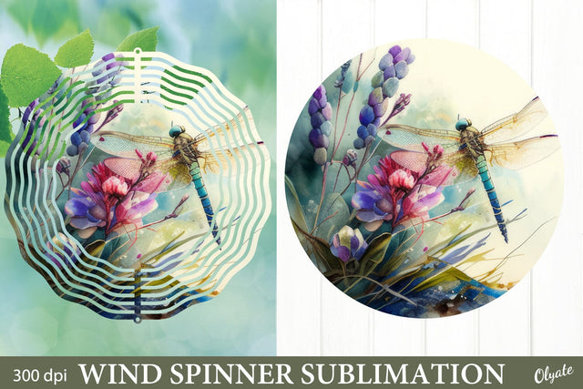 Dragonfly with Flowers Sublimation. Wind Spinner Design PNG Sublimation Olga Terlyanskaya 