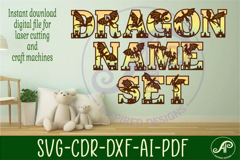 Dragons alphabet set. 2 layer letters. 53 letter option SVG APInspireddesigns 