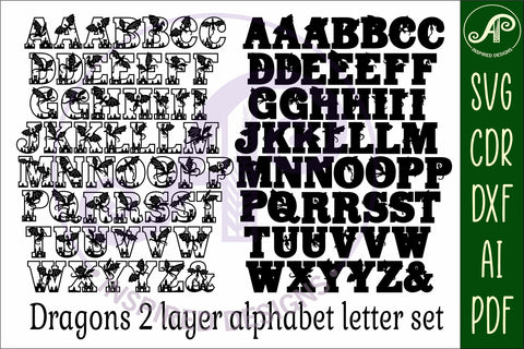 Dragons alphabet set. 2 layer letters. 53 letter option SVG APInspireddesigns 