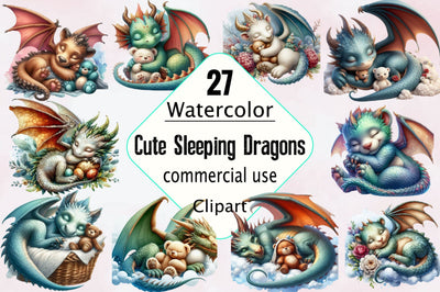Dragons Clipart, Cute Sleeping Dragons Bundle Sublimation SVGArt 