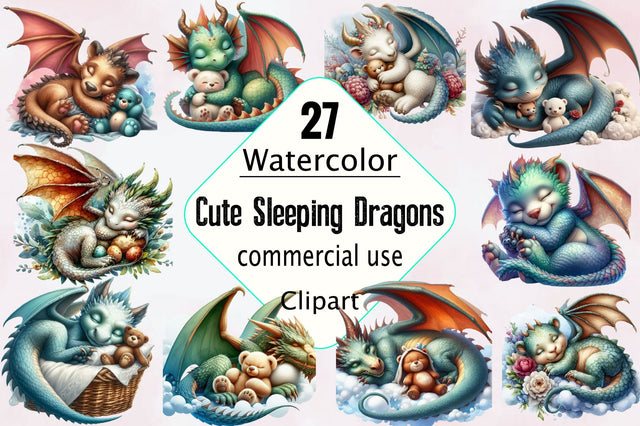 Dragons Clipart, Cute Sleeping Dragons Bundle Sublimation SVGArt 