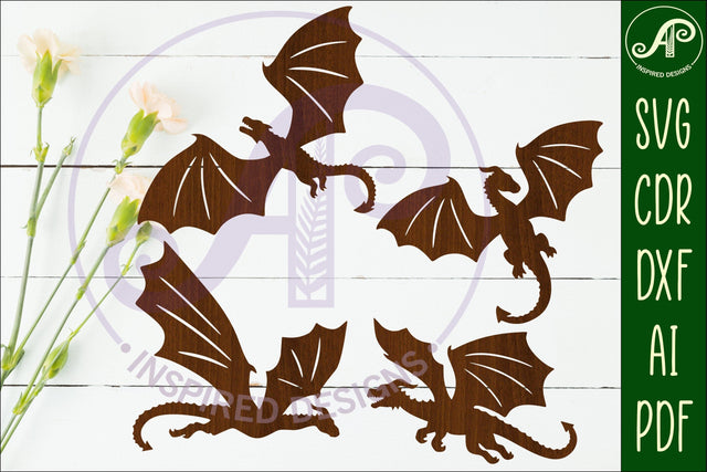 Dragons Silhouette laser cut shape SVG 1 SVG APInspireddesigns 