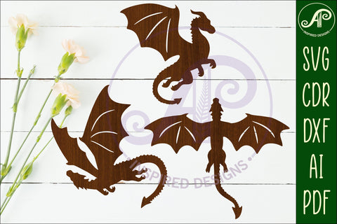 Dragons Silhouette laser cut shape SVG 2 SVG APInspireddesigns 