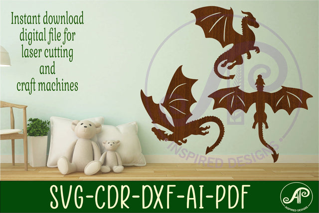 Dragons Silhouette laser cut shape SVG 2 SVG APInspireddesigns 