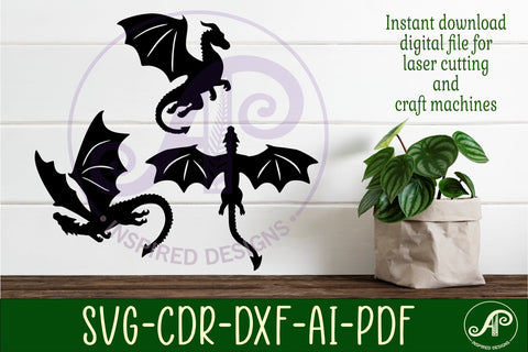 Dragons Silhouette laser cut shape SVG 2 SVG APInspireddesigns 
