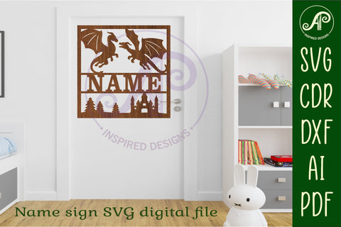 Dragons square name wall art sign, SVG file SVG APInspireddesigns 