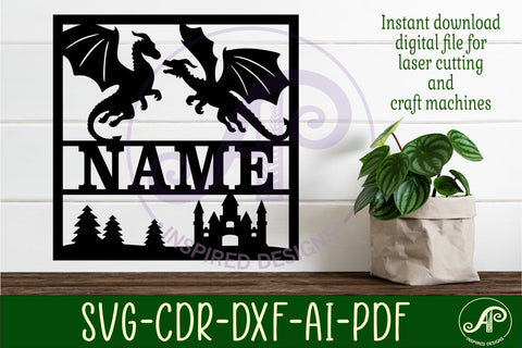 Dragons square name wall art sign, SVG file SVG APInspireddesigns 