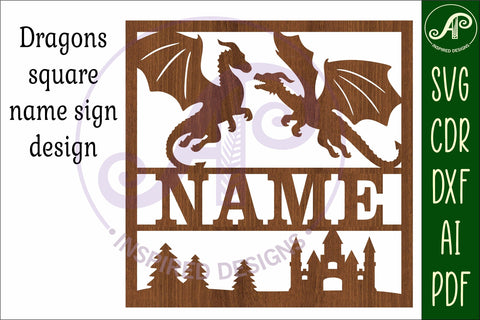 Dragons square name wall art sign, SVG file SVG APInspireddesigns 