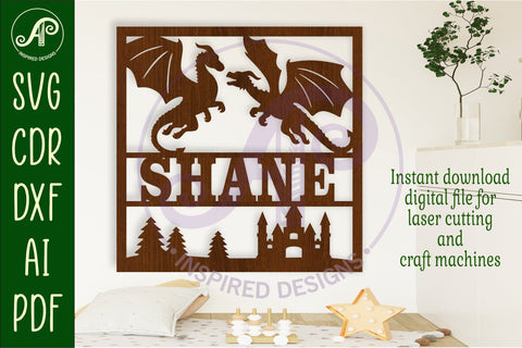 Dragons square name wall art sign, SVG file SVG APInspireddesigns 