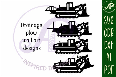 Drainage plow vehicle Silhouette laser cut shape SVG APInspireddesigns 