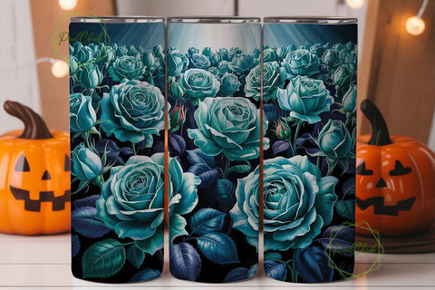 Dramatic Teal Roses 20oz Tumbler Wrap Sublimation PixelChick 