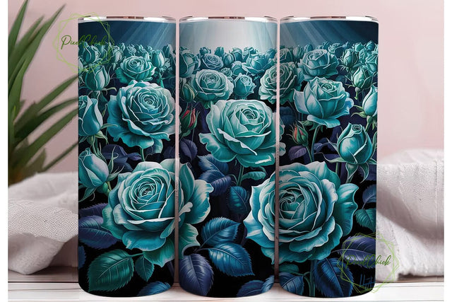 Dramatic Teal Roses 20oz Tumbler Wrap Sublimation PixelChick 