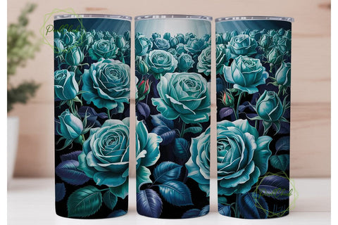 Dramatic Teal Roses 20oz Tumbler Wrap Sublimation PixelChick 