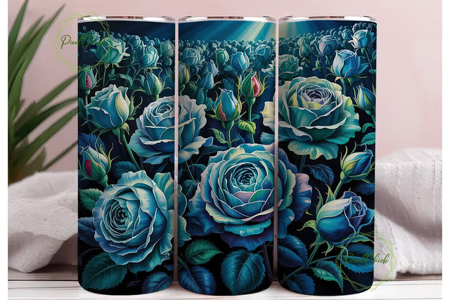 Dramatic Teal Roses 20oz Tumbler Wrap Sublimation PixelChick 
