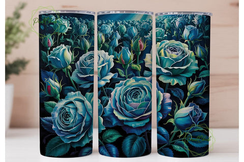 Dramatic Teal Roses 20oz Tumbler Wrap Sublimation PixelChick 