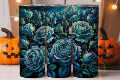 Dramatic Teal Roses 20oz Tumbler Wrap Sublimation PixelChick 