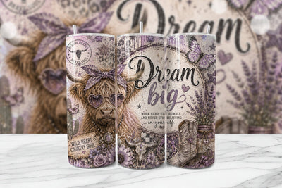 Dream Big Lavender Highland Cow Tumbler Sublimation BijouBay 