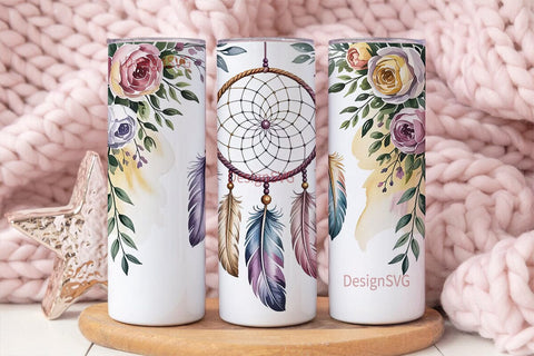 Dream Catcher Floral 20oz Tumbler Wrap Sublimation DesignSVG 
