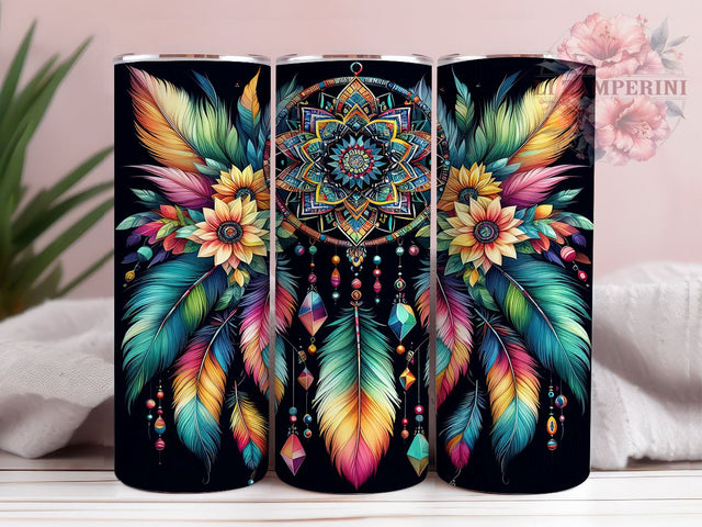 Dream Catcher Tumbler, Boho Decor, Sublimation Wrap, 20oz Tumbler, Bohemian Gift, Ethnic Style, Spiritual Drinkware Sublimation Li Zamperini 