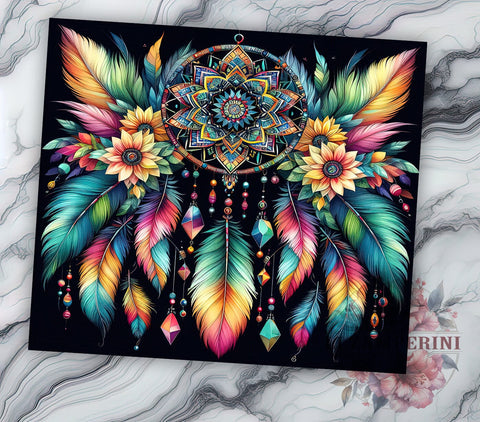 Dream Catcher Tumbler, Boho Decor, Sublimation Wrap, 20oz Tumbler, Bohemian Gift, Ethnic Style, Spiritual Drinkware Sublimation Li Zamperini 