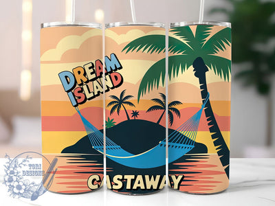 Dream Island Castaway 20oz Tumbler, Dream Island Castaway Quote, Tropical Sublimation Design, Vintage Summer Vibes, Ocean Theme Wrap, 20oz Tumbler Wrap, Sublimation Design PNG, Summer Gift Sublimation ToriDesigns 