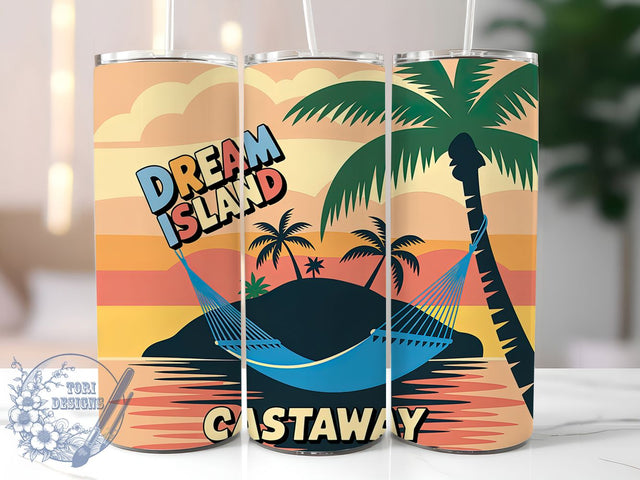 Dream Island Castaway 20oz Tumbler, Dream Island Castaway Quote, Tropical Sublimation Design, Vintage Summer Vibes, Ocean Theme Wrap, 20oz Tumbler Wrap, Sublimation Design PNG, Summer Gift Sublimation ToriDesigns 