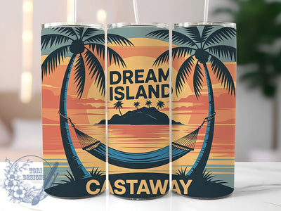Dream Island Castaway 20oz Tumbler, Dream Island Castaway Quote, Tropical Sublimation Design, Vintage Summer Vibes, Ocean Theme Wrap, 20oz Tumbler Wrap, Sublimation Design PNG, Summer Gift Sublimation ToriDesigns 