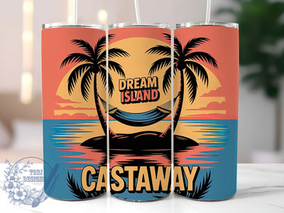 Dream Island Castaway 20oz Tumbler, Dream Island Castaway Quote, Tropical Sublimation Design, Vintage Summer Vibes, Ocean Theme Wrap, 20oz Tumbler Wrap, Sublimation Design PNG, Summer Gift Sublimation ToriDesigns 