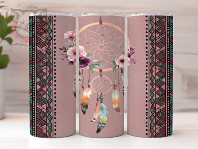Dreamcatcher Boho Feather Tumbler Wrap, Dream Catcher Pattern, Native American Art, Spiritual Drinkware, Sublimation Template, Feather Tumbler Wrap Sublimation Lara' s Designs 