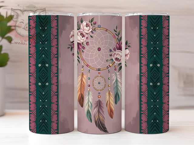 Dreamcatcher Boho Feather Tumbler Wrap, Dream Catcher Pattern, Native American Art, Spiritual Drinkware, Sublimation Template, Feather Tumbler Wrap Sublimation Lara' s Designs 