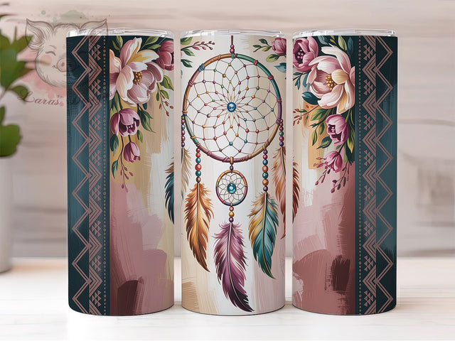 Dreamcatcher Boho Feather Tumbler Wrap, Dream Catcher Pattern, Native American Art, Spiritual Drinkware, Sublimation Template, Feather Tumbler Wrap Sublimation Lara' s Designs 