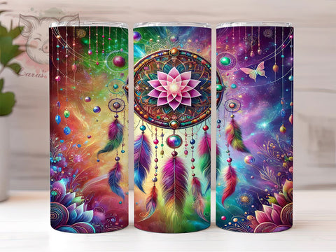 Dreamcatcher Boho Floral Butterfly Tumbler, Butterfly Design Tumbler, Vibrant Sublimation Wrap, 20oz Tumbler Wrap, Bohemian Drinkware, Colorful Tumbler Sublimation Sublimation Lara' s Designs 