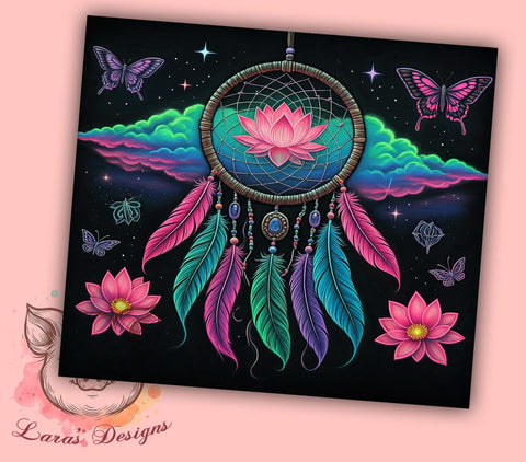 Dreamcatcher Boho Floral Butterfly Tumbler, Butterfly Design Tumbler, Vibrant Sublimation Wrap, 20oz Tumbler Wrap, Bohemian Drinkware, Colorful Tumbler Sublimation Sublimation Lara' s Designs 