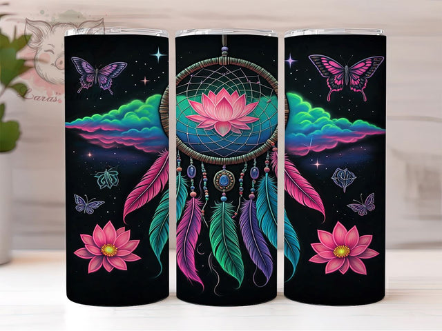 Dreamcatcher Boho Floral Butterfly Tumbler, Butterfly Design Tumbler, Vibrant Sublimation Wrap, 20oz Tumbler Wrap, Bohemian Drinkware, Colorful Tumbler Sublimation Sublimation Lara' s Designs 