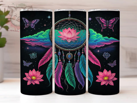 Dreamcatcher Boho Floral Butterfly Tumbler, Butterfly Design Tumbler, Vibrant Sublimation Wrap, 20oz Tumbler Wrap, Bohemian Drinkware, Colorful Tumbler Sublimation Sublimation Lara' s Designs 
