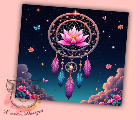 Dreamcatcher Boho Floral Butterfly Tumbler, Butterfly Design Tumbler, Vibrant Sublimation Wrap, 20oz Tumbler Wrap, Bohemian Drinkware, Colorful Tumbler Sublimation Sublimation Lara' s Designs 