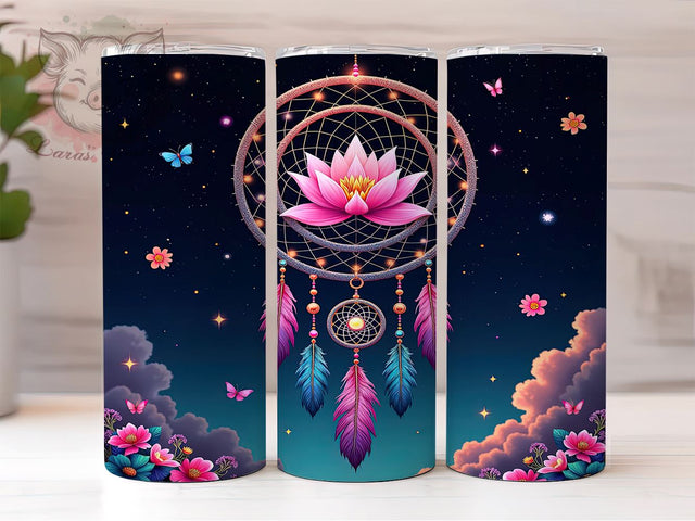 Dreamcatcher Boho Floral Butterfly Tumbler, Butterfly Design Tumbler, Vibrant Sublimation Wrap, 20oz Tumbler Wrap, Bohemian Drinkware, Colorful Tumbler Sublimation Sublimation Lara' s Designs 