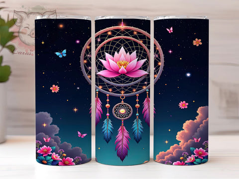 Dreamcatcher Boho Floral Butterfly Tumbler, Butterfly Design Tumbler, Vibrant Sublimation Wrap, 20oz Tumbler Wrap, Bohemian Drinkware, Colorful Tumbler Sublimation Sublimation Lara' s Designs 