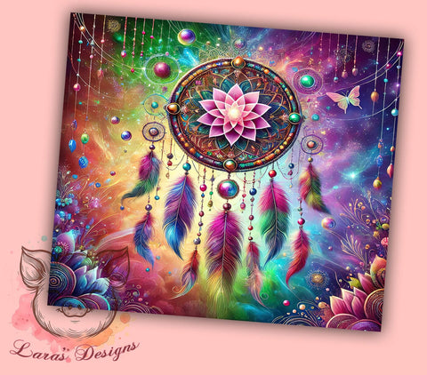 Dreamcatcher Boho Floral Butterfly Tumbler, Butterfly Design Tumbler, Vibrant Sublimation Wrap, 20oz Tumbler Wrap, Bohemian Drinkware, Colorful Tumbler Sublimation Sublimation Lara' s Designs 