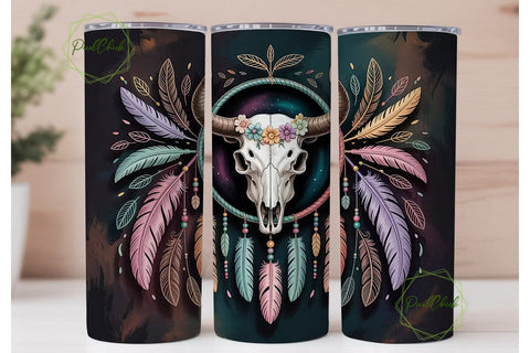 Dreamcatcher Bull Skull 20oz Tumbler Sublimation PixelChick 