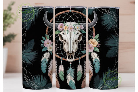 Dreamcatcher Bull Skull 20oz Tumbler Sublimation PixelChick 